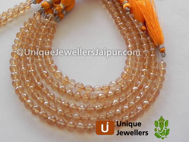 Golden Citrine Quartz Faceted Round Beads